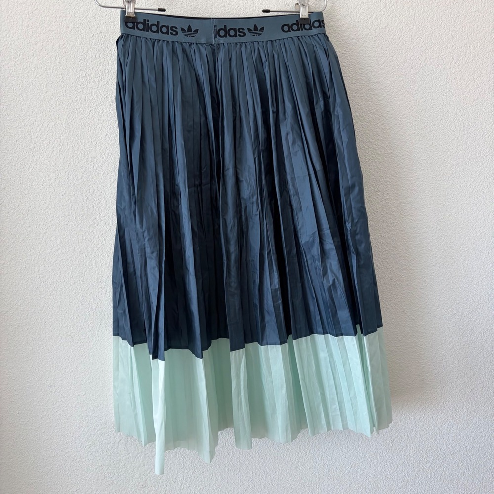 Adidas Originals Pleated Midi Skirt Women Medium Legacy Blue/Dash Green FU3757 - Picture 4 of 9